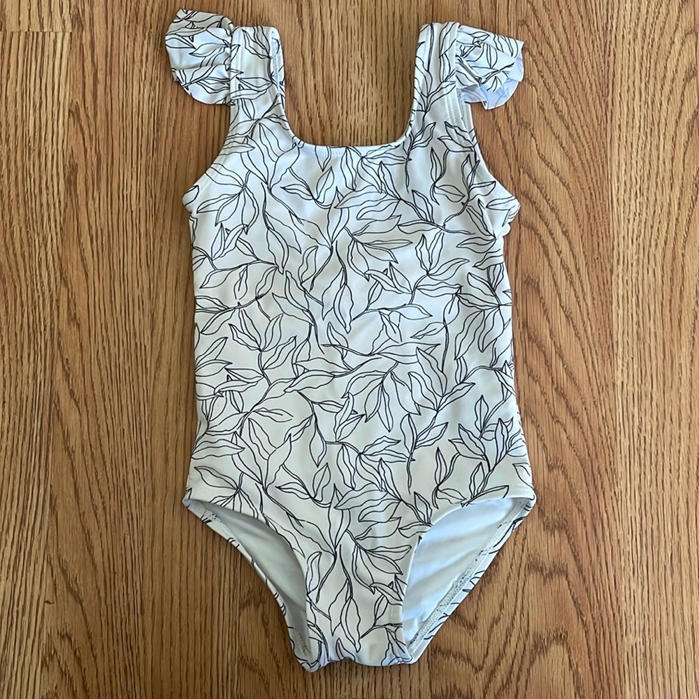 Rylee + Cru Girls Swimsuit One Piece Black White Floral 2T 3T Small S